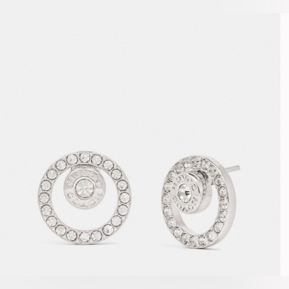 COACH CIRCLE HALO STUD EARRINGS CZ SilverTone PLATED NWT Retail: $95 - Picture 8 of 9